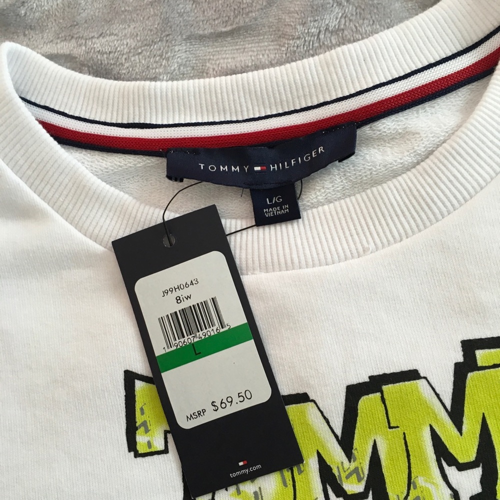 Tommy Hilfiger Sweatshirt Large Flag Logo White - Picture 4 of 5
